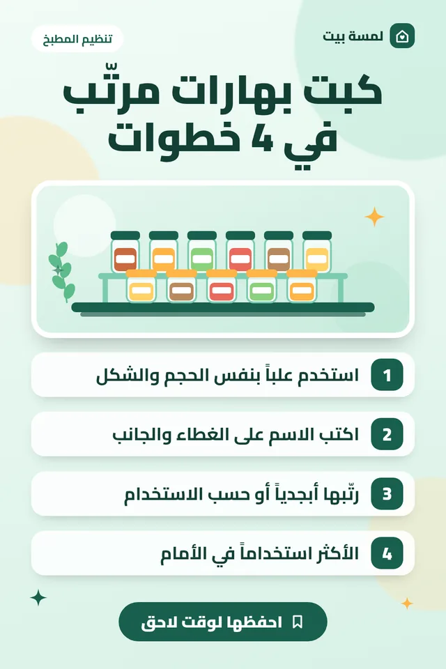 ملخص مصوّر: كبت بهارات مرتب في 4 خطوات سهلة